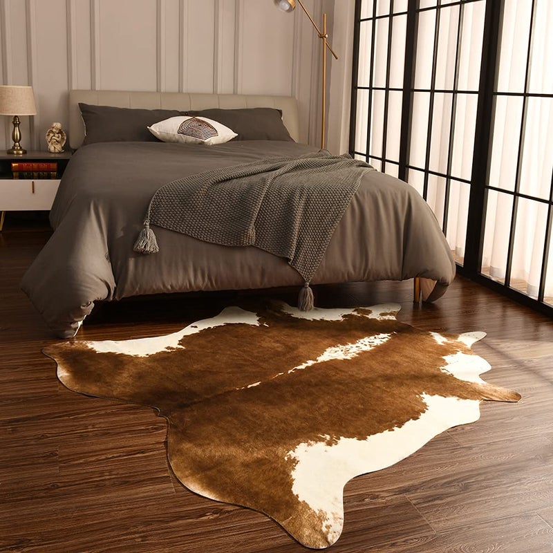 BENRON Premium Faux Cowhide Rug, Cow Print, Rustic Western Rugs for Living Room Bedroom, Irregular Animal Skin Hides, 4.6 x 5.2ft, Anti-Skid Cool Carpets for Cowboy Cowgirl Home Decor, Khaki Brown - Image 3
